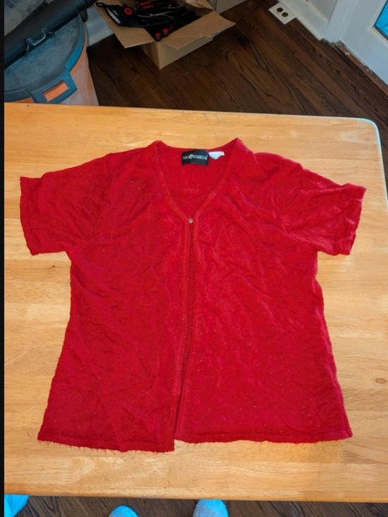 Sweaters - Red Short Sleeve Snap Cardigan